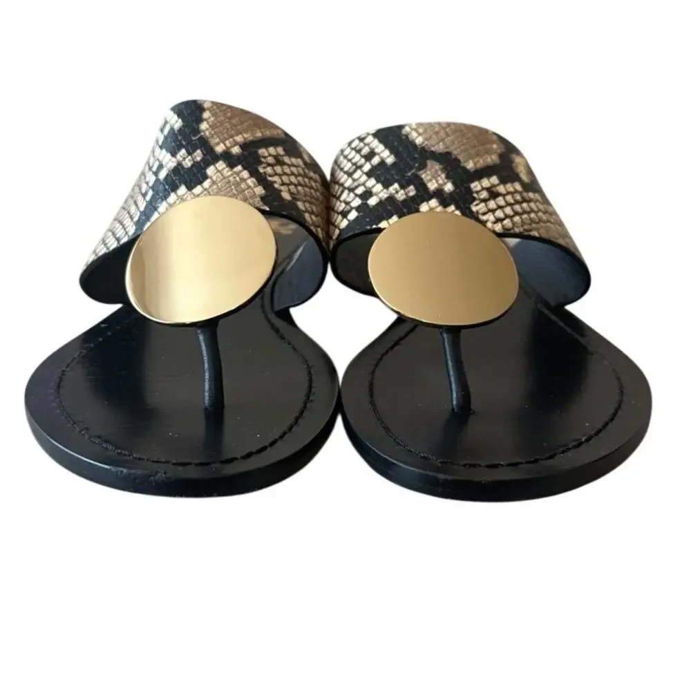 Tory Burch Patos Disk Sandals Snakeskin Gold‎ Thong 8.5